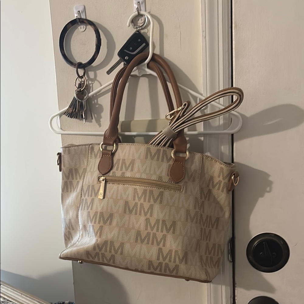 Stylish Monogram Tan and Brown Tote Bag